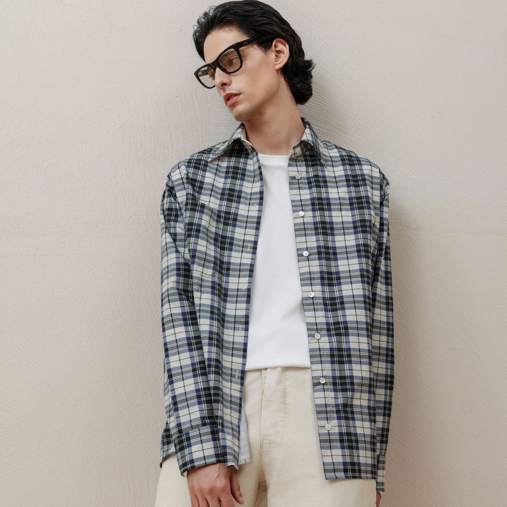 【LaFoule】秋季双面格纹长袖衬衫小众设计师日系松弛老钱复古休闲 