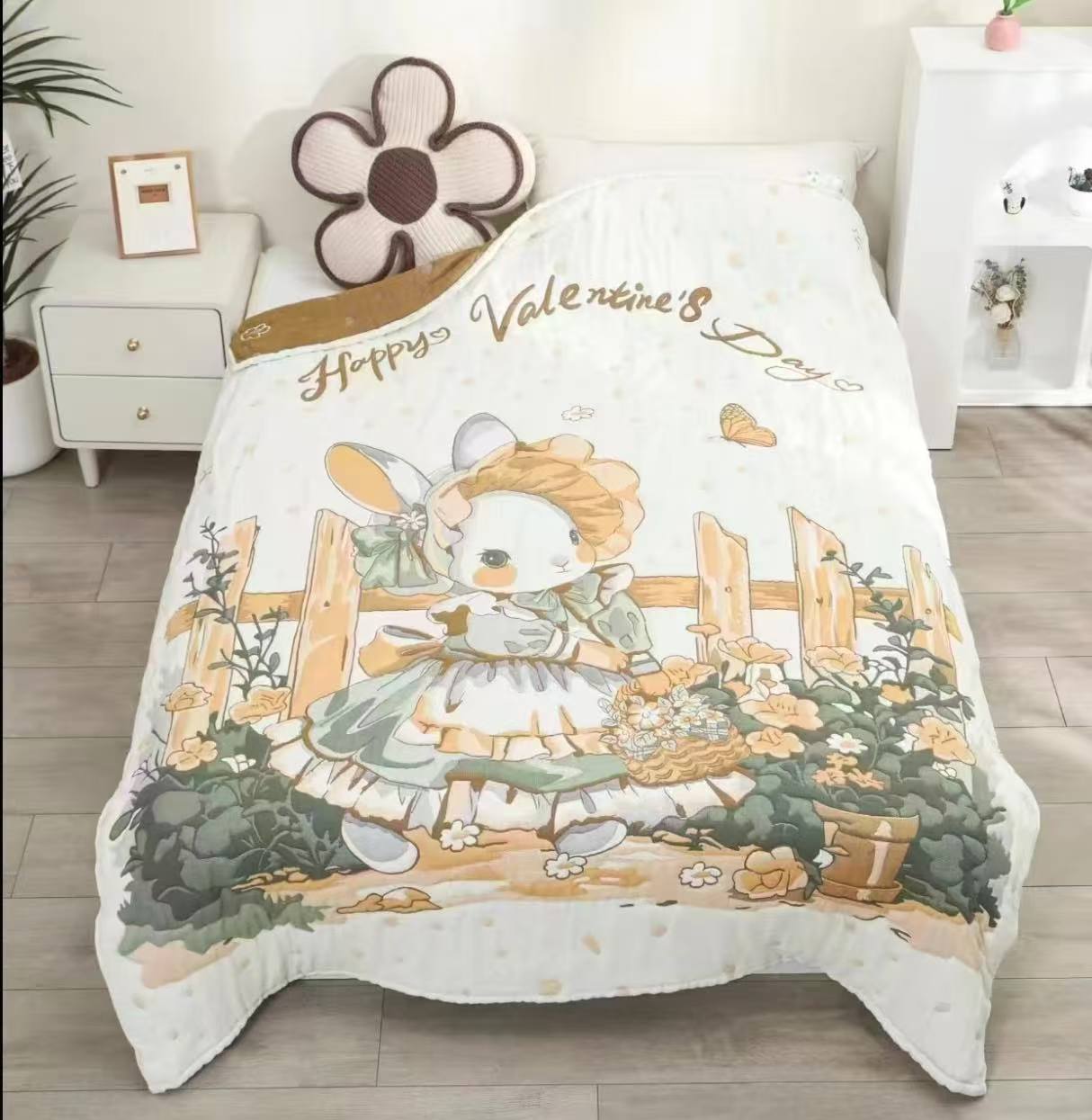 【花园兔】150*200  A类全棉纱布云朵泡芙被