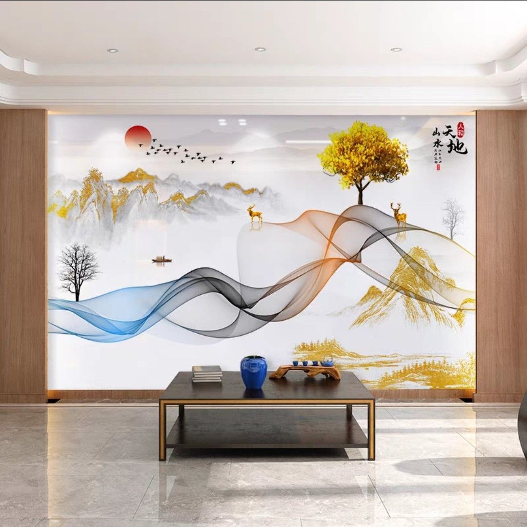 炎夏竹木纤维电视墙饰品客厅影视墙仿大理石装饰画碳晶板墙画壁贴