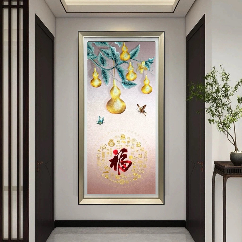 【五福临门】织锦绣成品挂画新中式简约轻奢玄关装饰画进门苏绣壁画