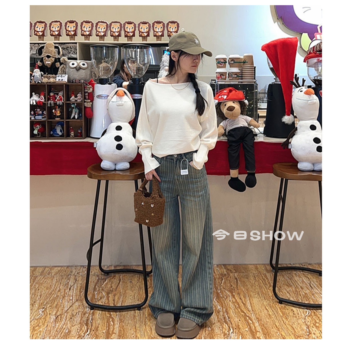 新秋新款美式ins定制提花风复古痞帅风女水洗牛仔阔腿拖地