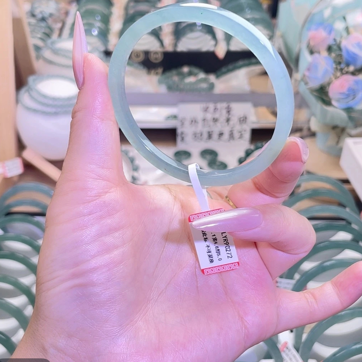 天然翡翠手镯A货细方鐲白月光56-57圈