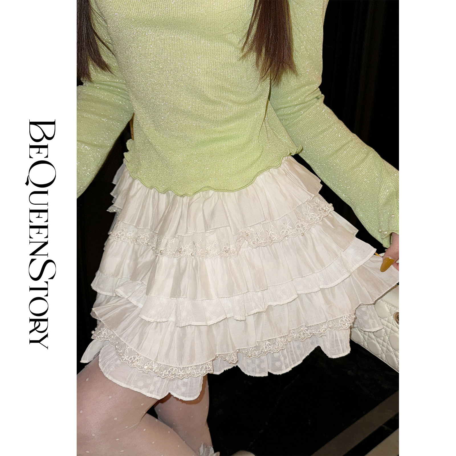 韩韩IU【奶油千层】2025早春新品时尚高定重工钉珠亮片A字蛋糕半裙