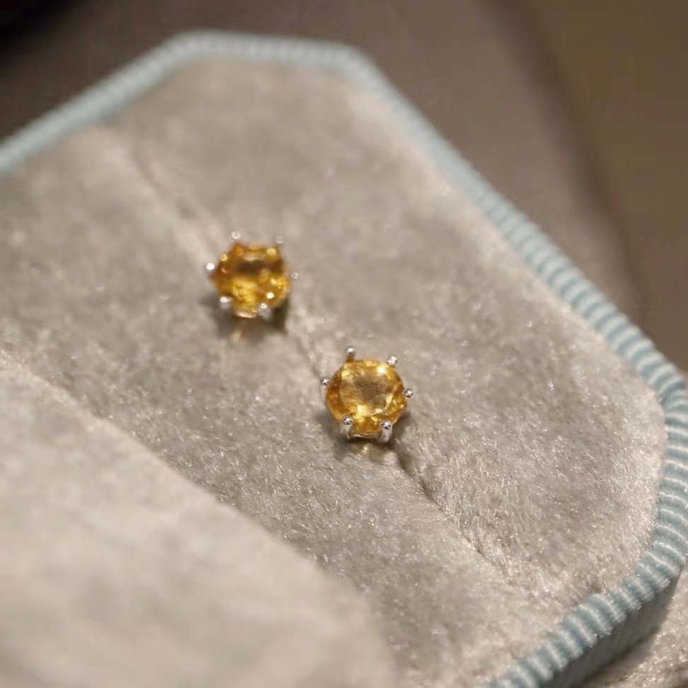 【简爱】S925天然黄水晶耳钉