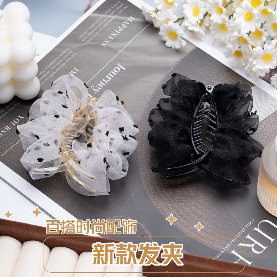 2025年新款印花雪纺皱抓夹女大号发夹后脑勺盘发鲨鱼夹发饰