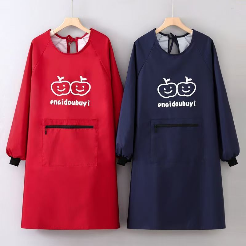 耐脏时尚罩衣男女防水防油围裙长袖家庭厨房围裙工作上班定制Logo