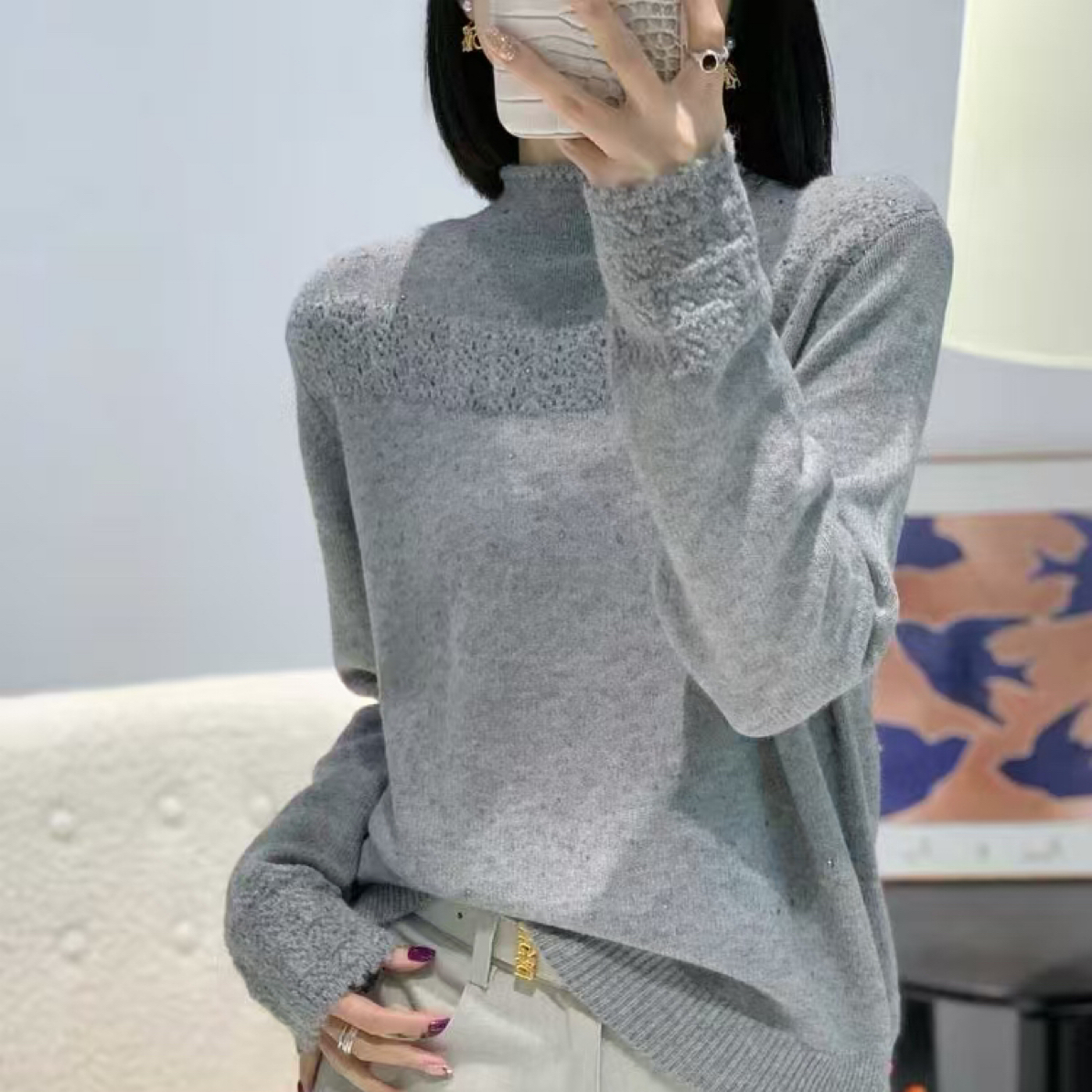 加厚勾花重工带钻蜜熊绒时尚毛衣百搭气质