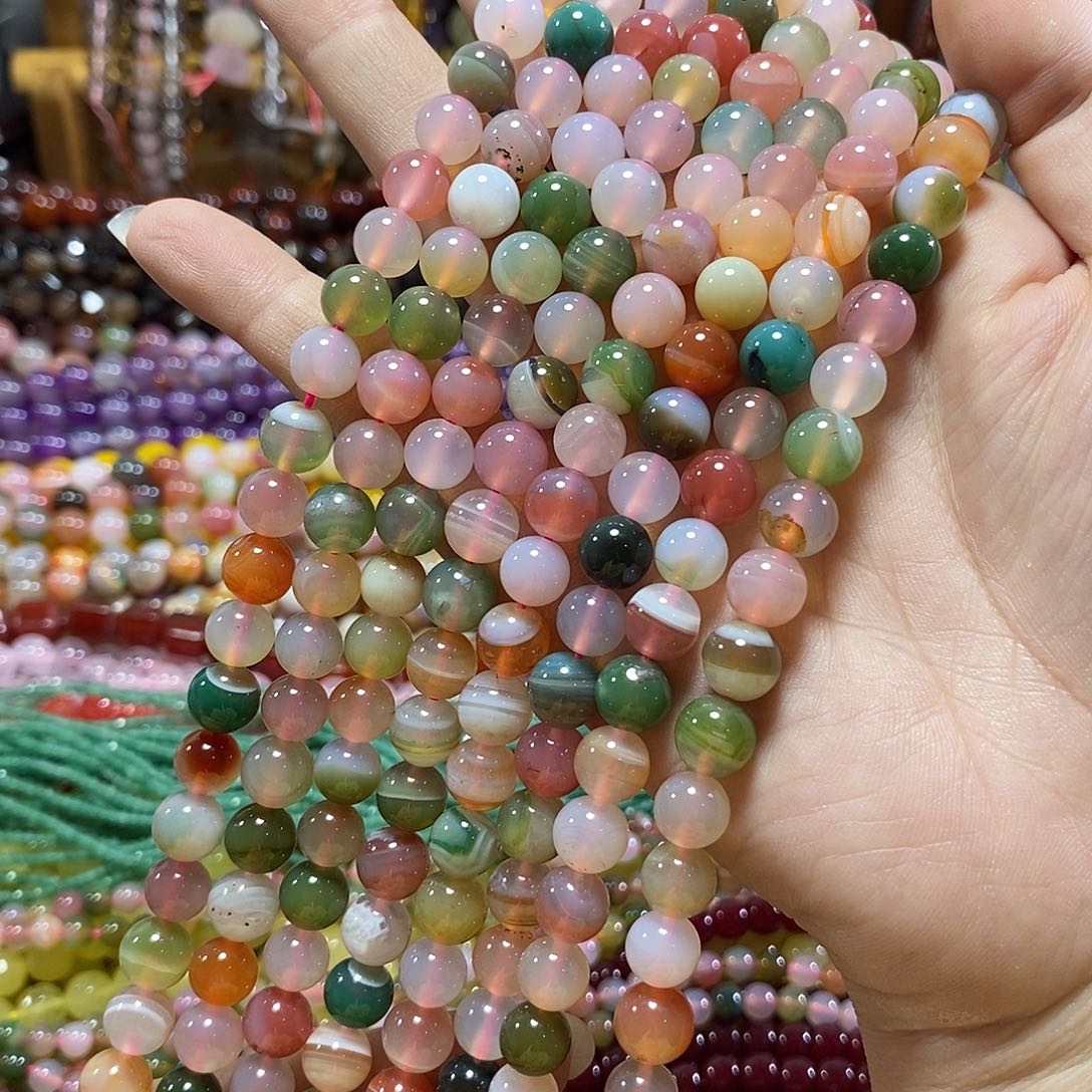 玛瑙/玉髓未镶嵌珠宝半成品盐源玛瑙一条卡8mm