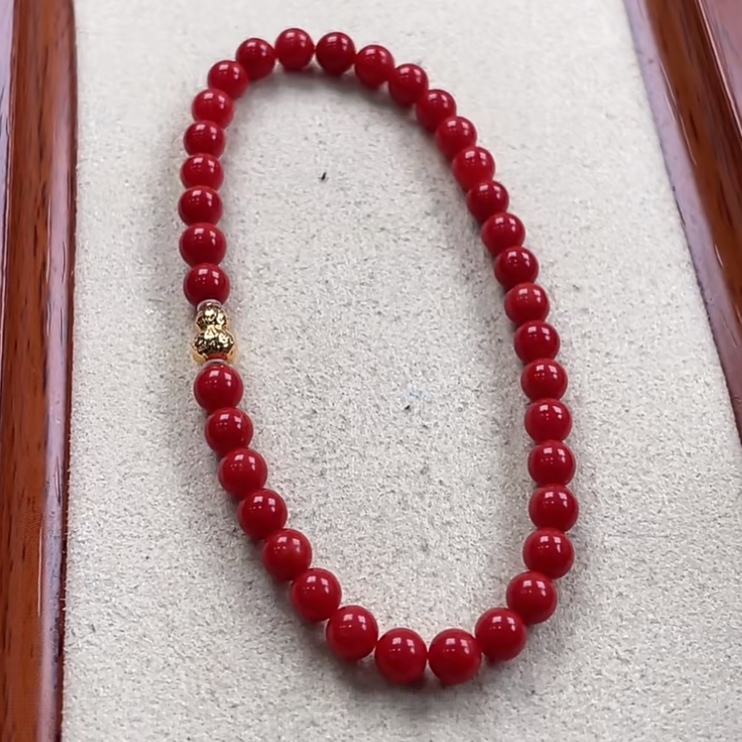 天然红珊瑚科西卡足5k金手链