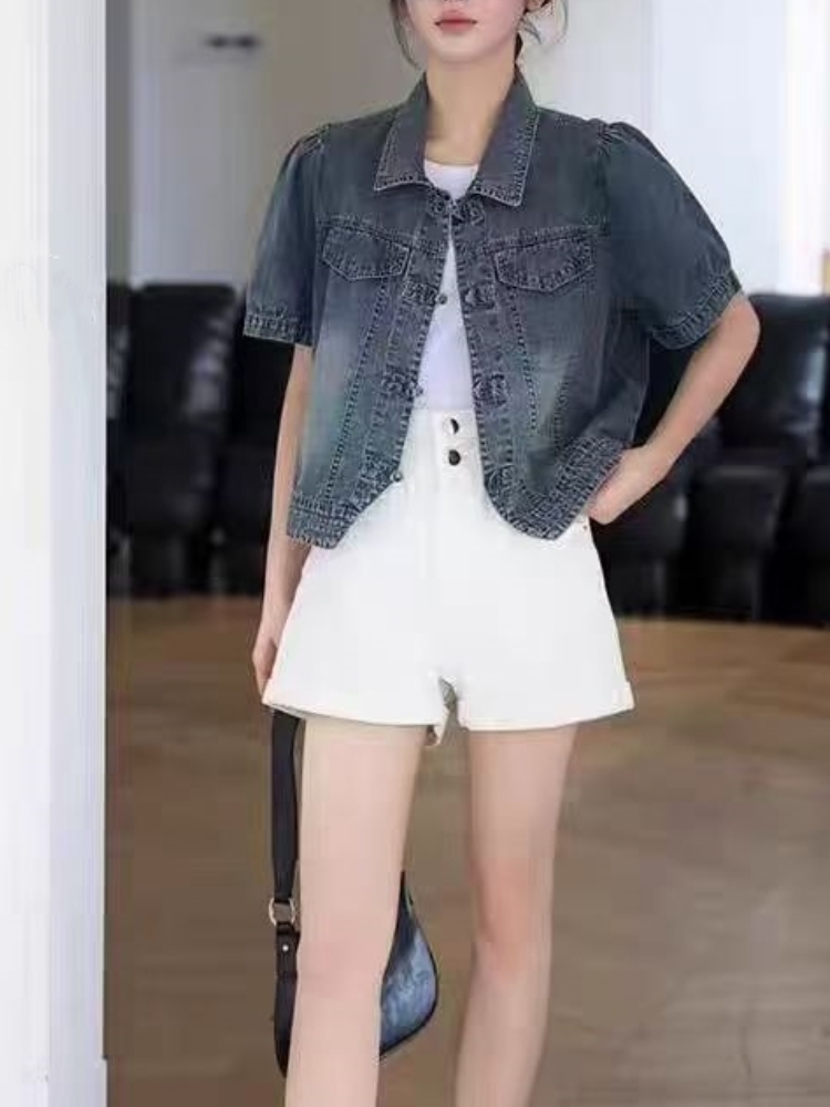 8806【衣长49】新中式短袖牛仔外套女2025夏季新款时尚休闲衬衫