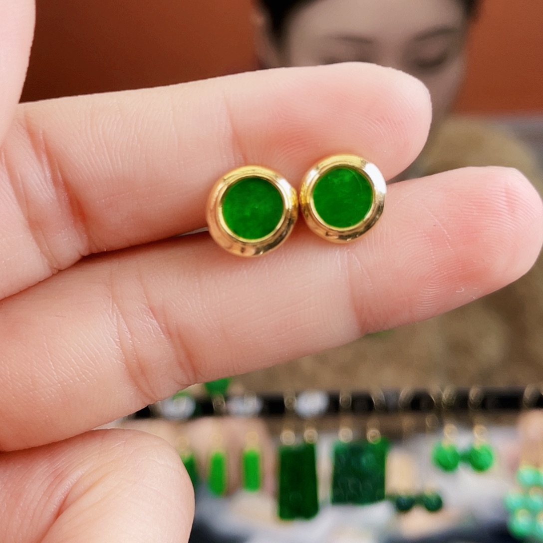 翡翠银S925镶嵌耳饰
