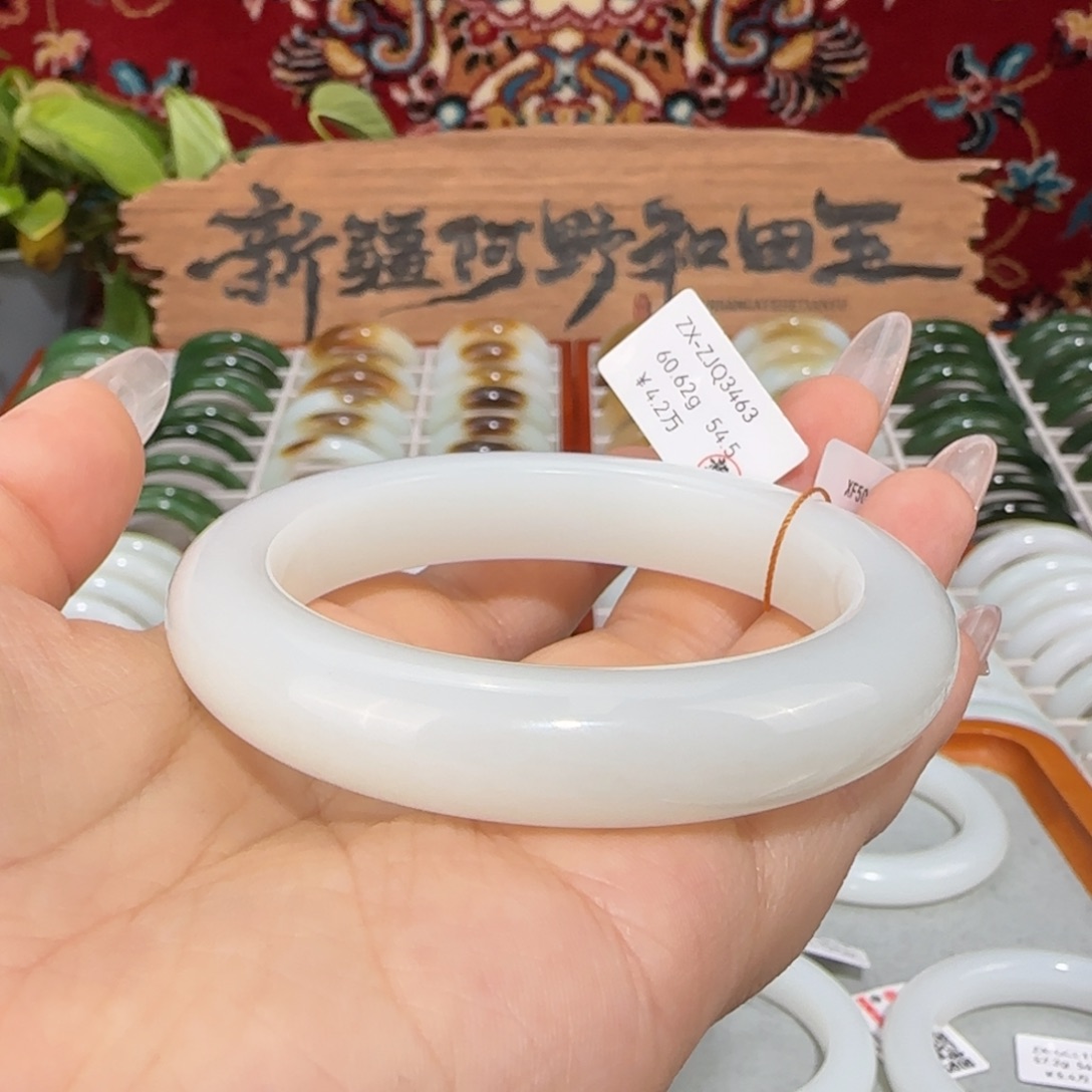 和田玉未镶嵌手镯天然新疆和田玉羊脂白玉手镯正圈条宽12+