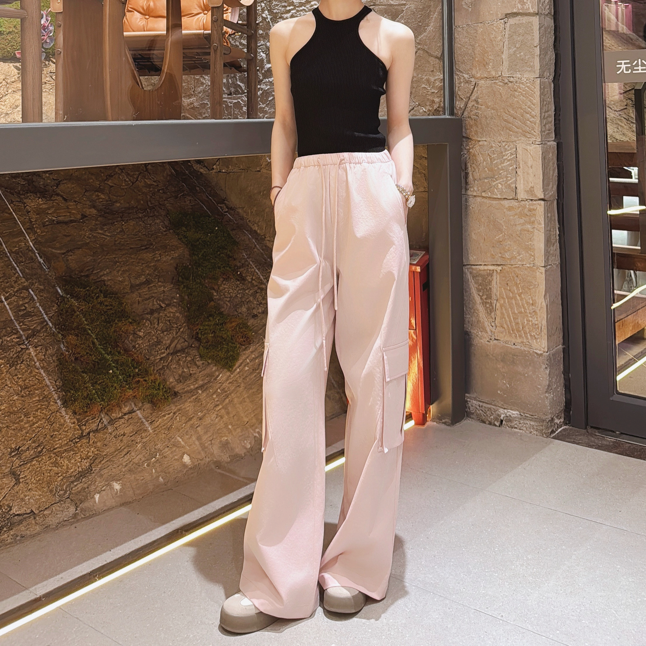 286【甜风】GLACE美式樱花粉工装阔腿休闲裤春季速干街头辣妹