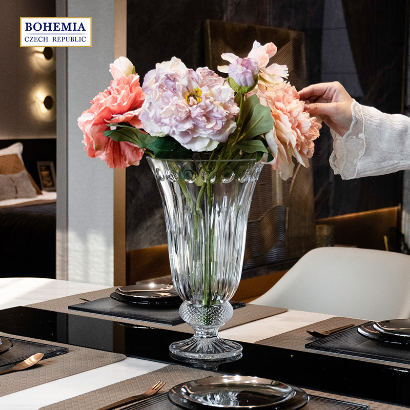 捷克原装进口水晶玻璃花瓶BOHEMIA 欧式复古高脚花瓶乔迁客厅摆件