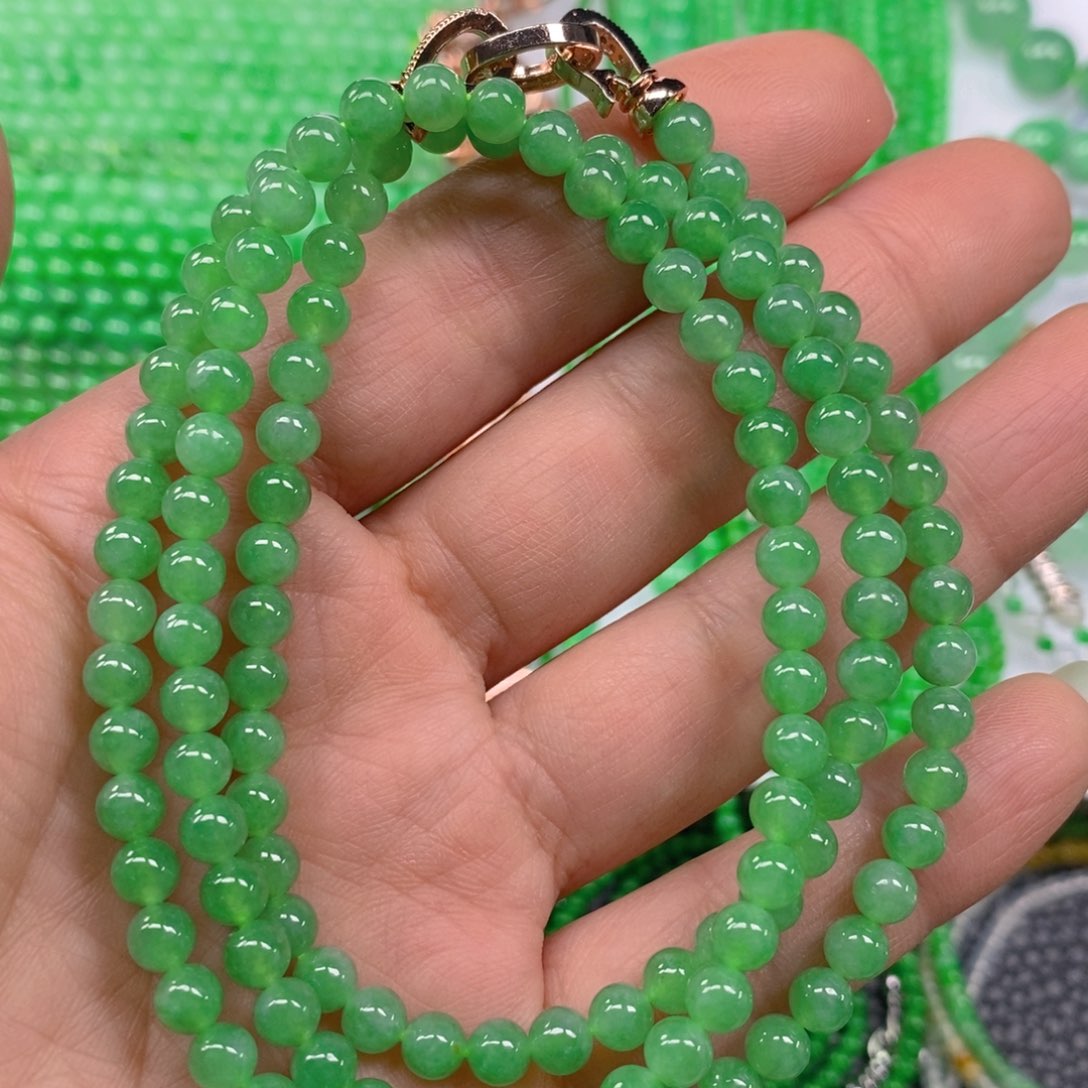 翡翠颈饰未镶嵌冰种阳绿项链5m' m