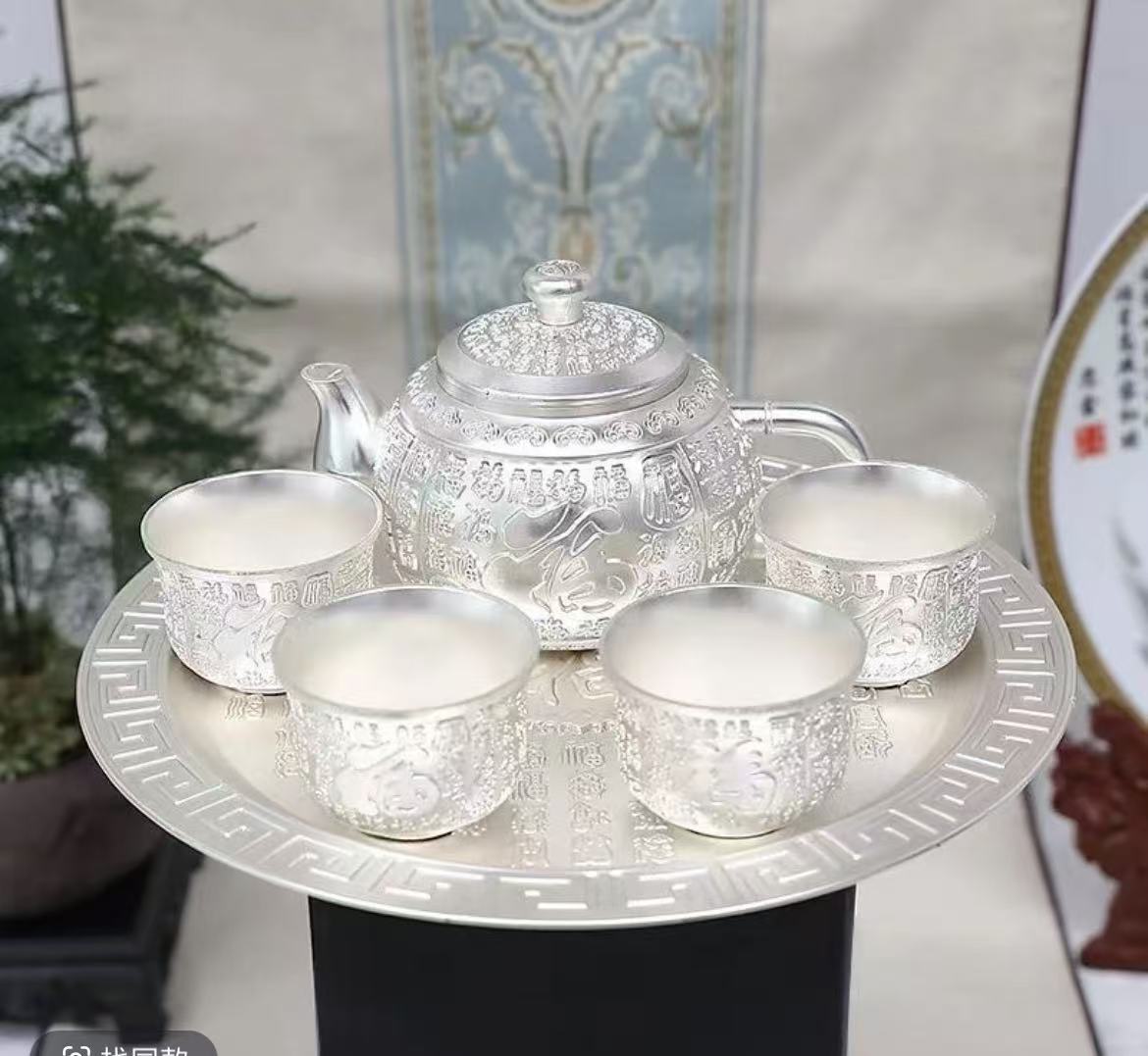 【厂家补贴】百福茶具酒具银茶具六件套件套礼盒装