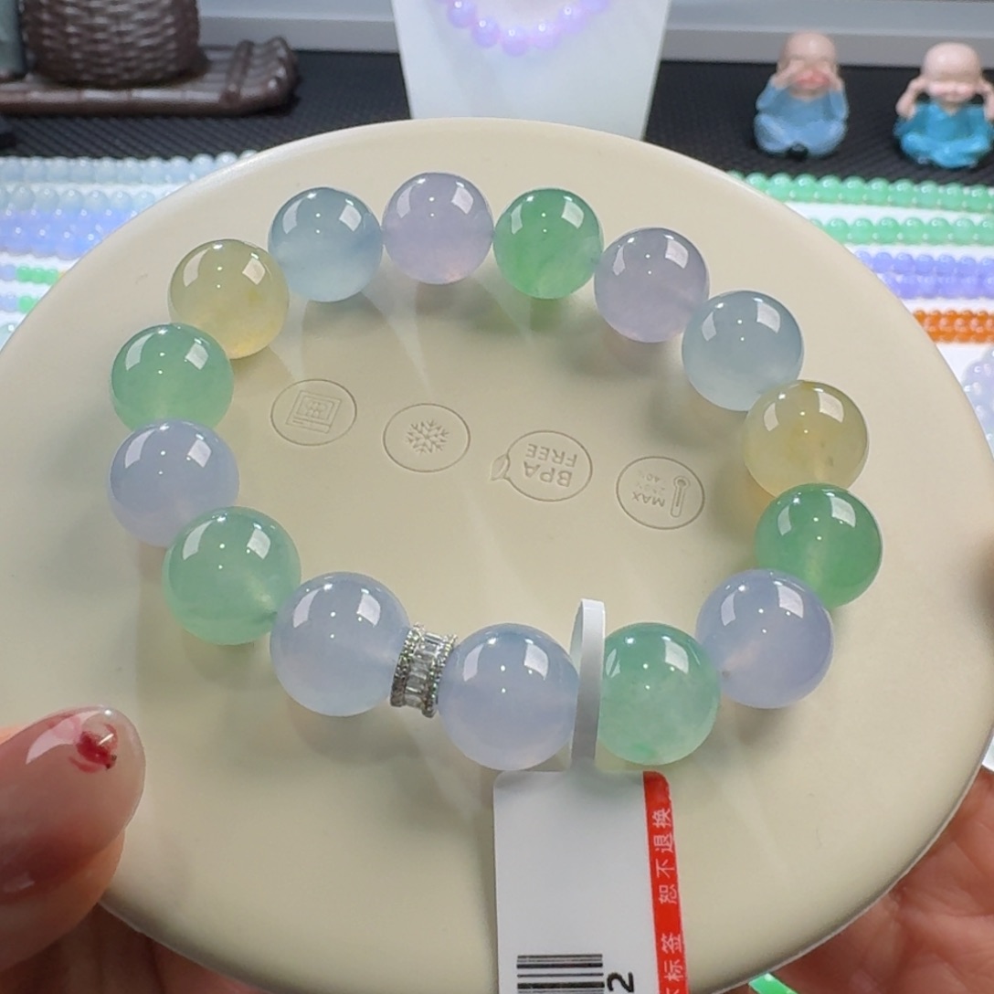 翡翠颈饰未镶嵌糖果色多宝单圈12+mm