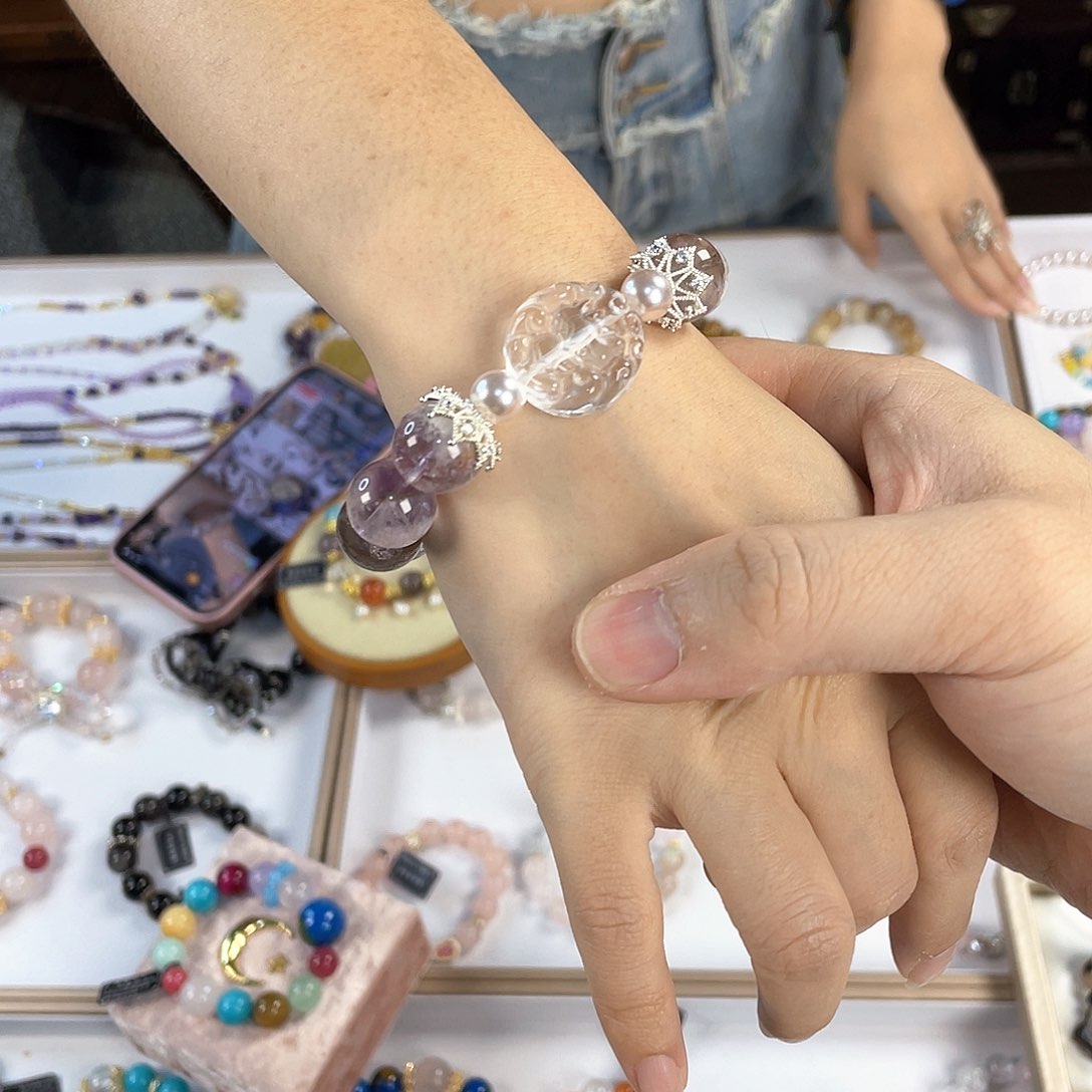 水晶手链银S925镀金镶嵌