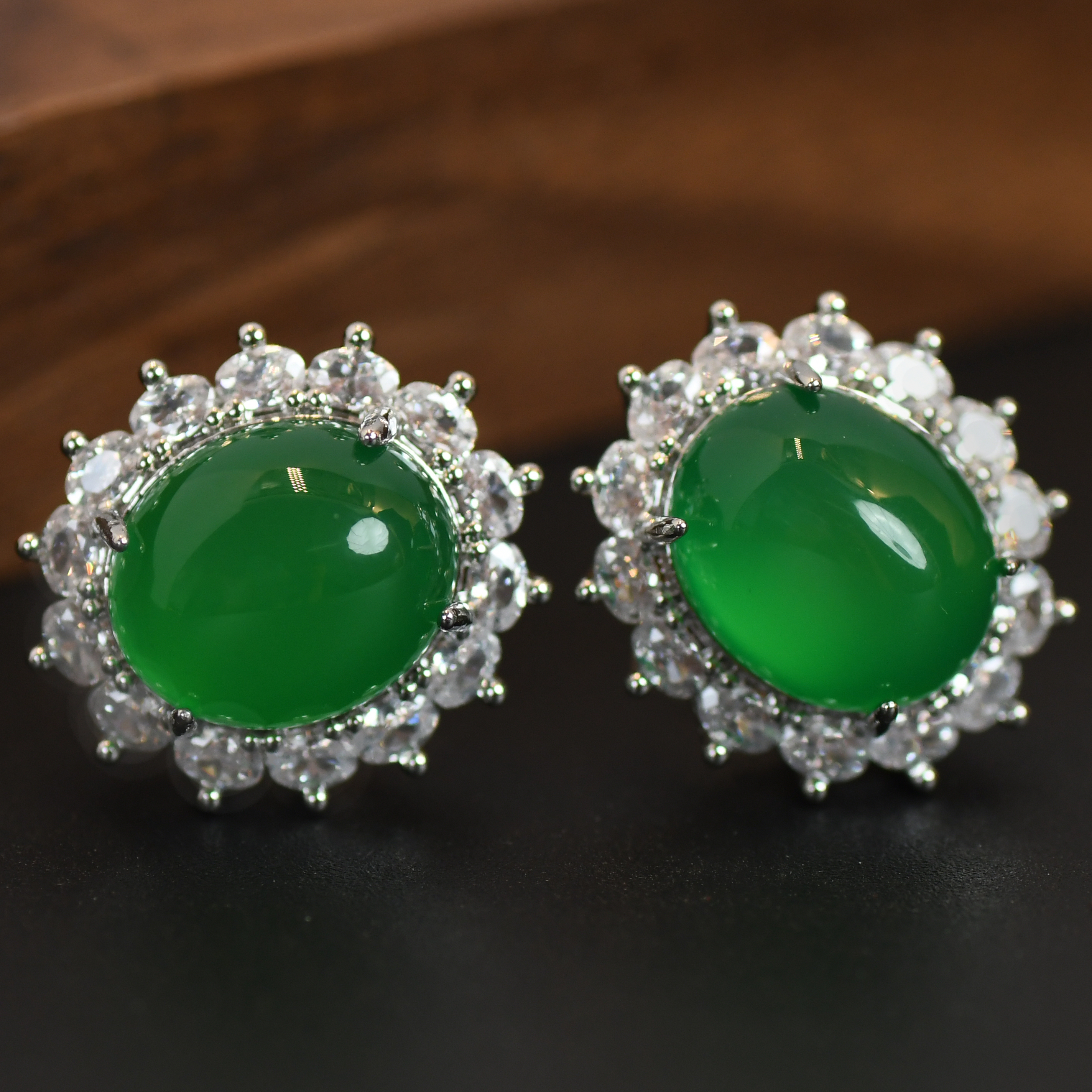 玉髓 【H22】新款百搭精致小巧银针耳环镶嵌银针耳环