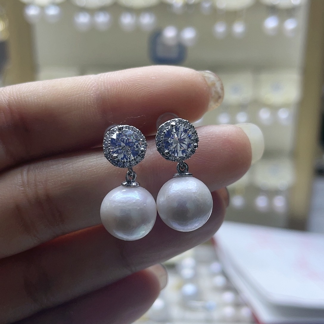 淡水珍珠耳饰银S925镶嵌
