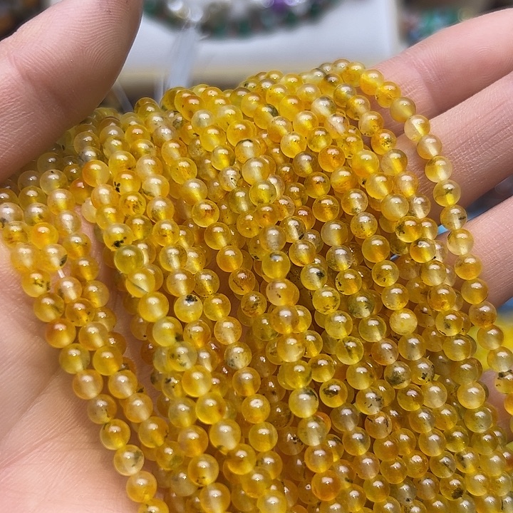 玛瑙/玉髓未镶嵌珠宝半成品T615  4.5m天然飘花玉圆珠两条