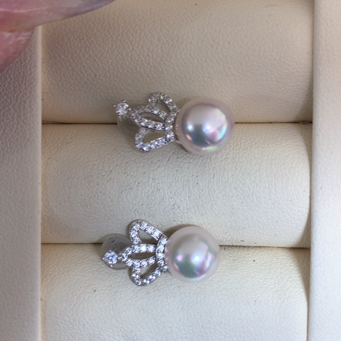 海水珍珠耳饰银S925镶嵌