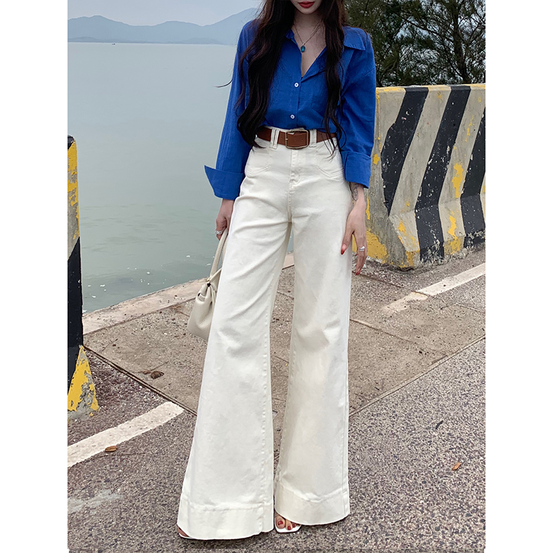 高腰不贴腿腰带垂感喇叭牛仔裤女2025年秋季宽松显瘦显腿长拖地裤
