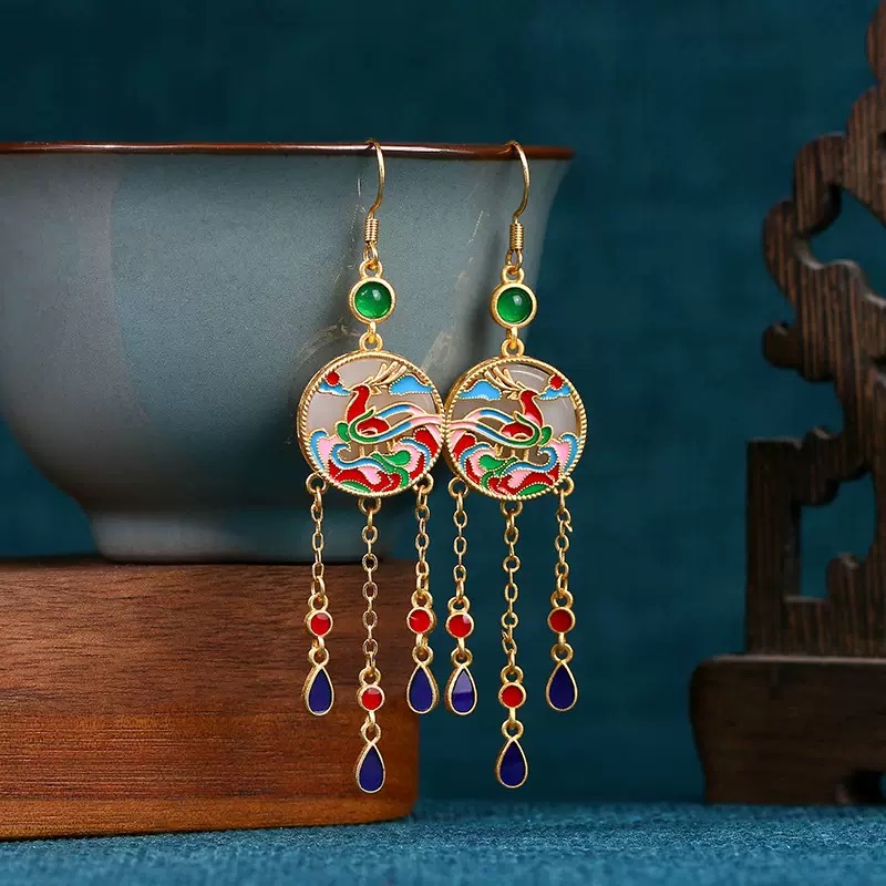 铜合金合成锆石耳饰 【凤画美如】新中式轻奢设计款绝美百搭耳环