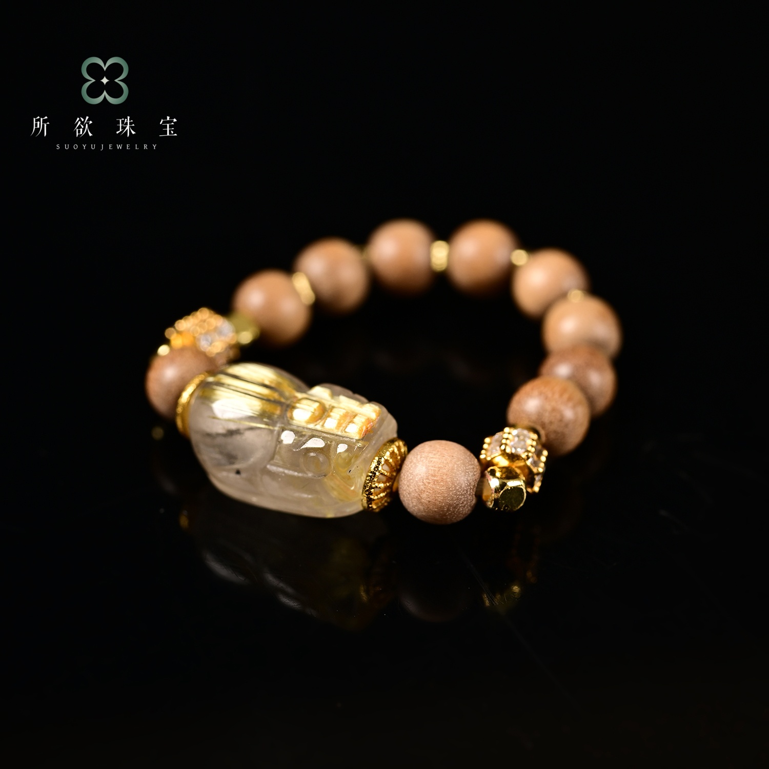 千亿·所欲珠宝|SY37B250509-金发晶貔貅檀木戒指#多样性发一