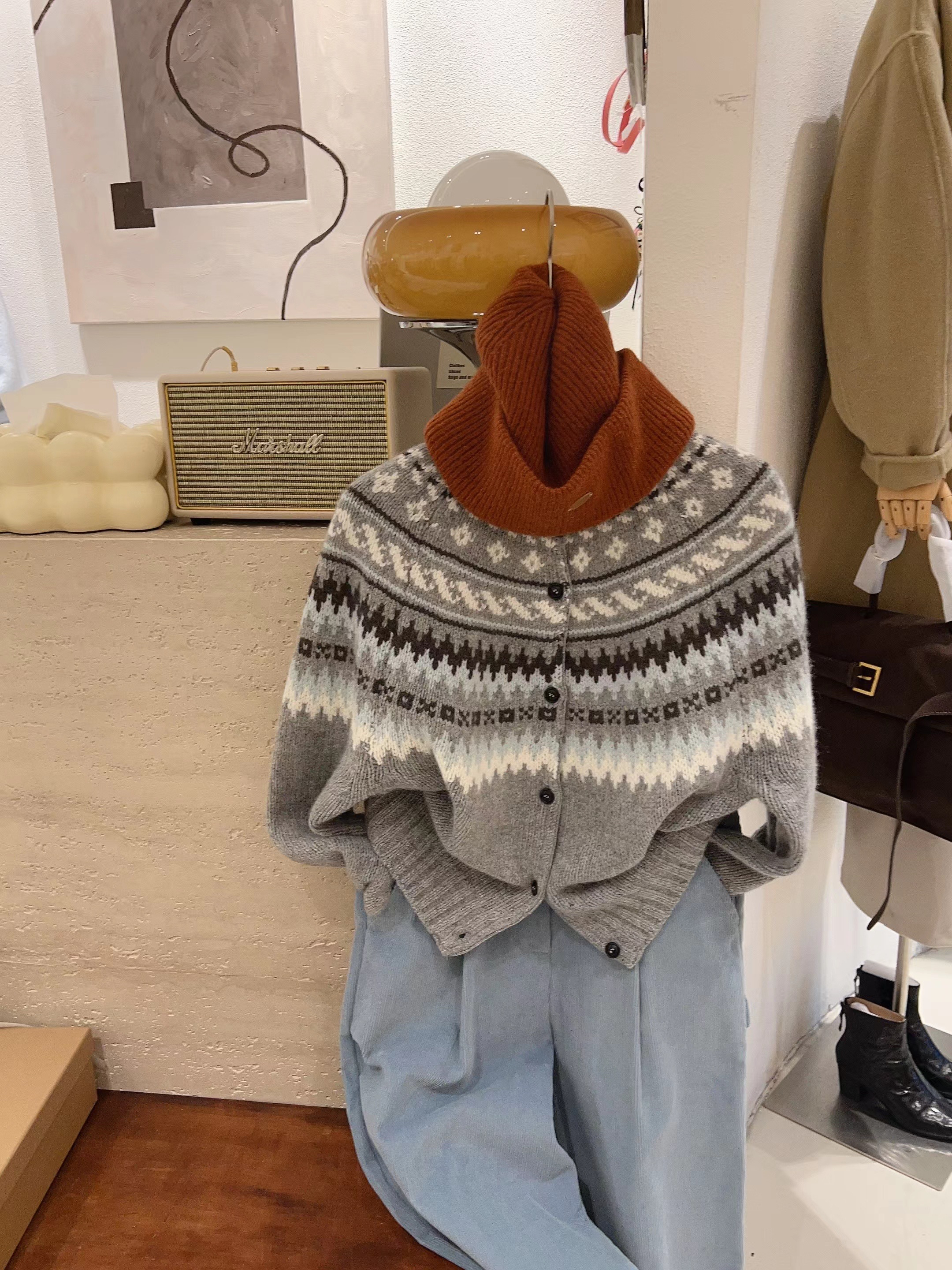 秋冬时尚洋气保暖宽松条纹穿搭韩版套装加厚套头羊毛羊衣