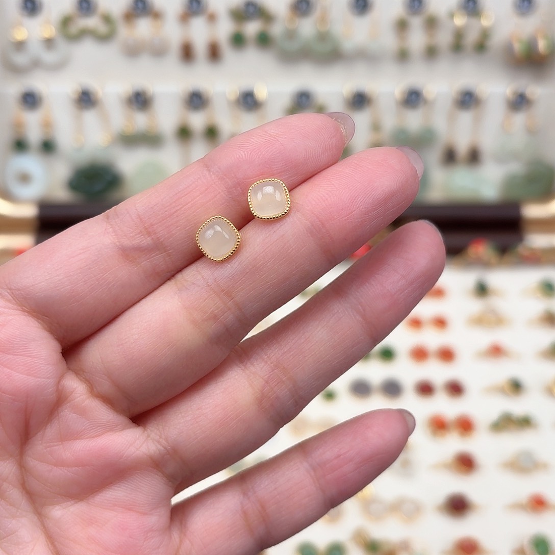 银S925镶嵌和田玉耳饰