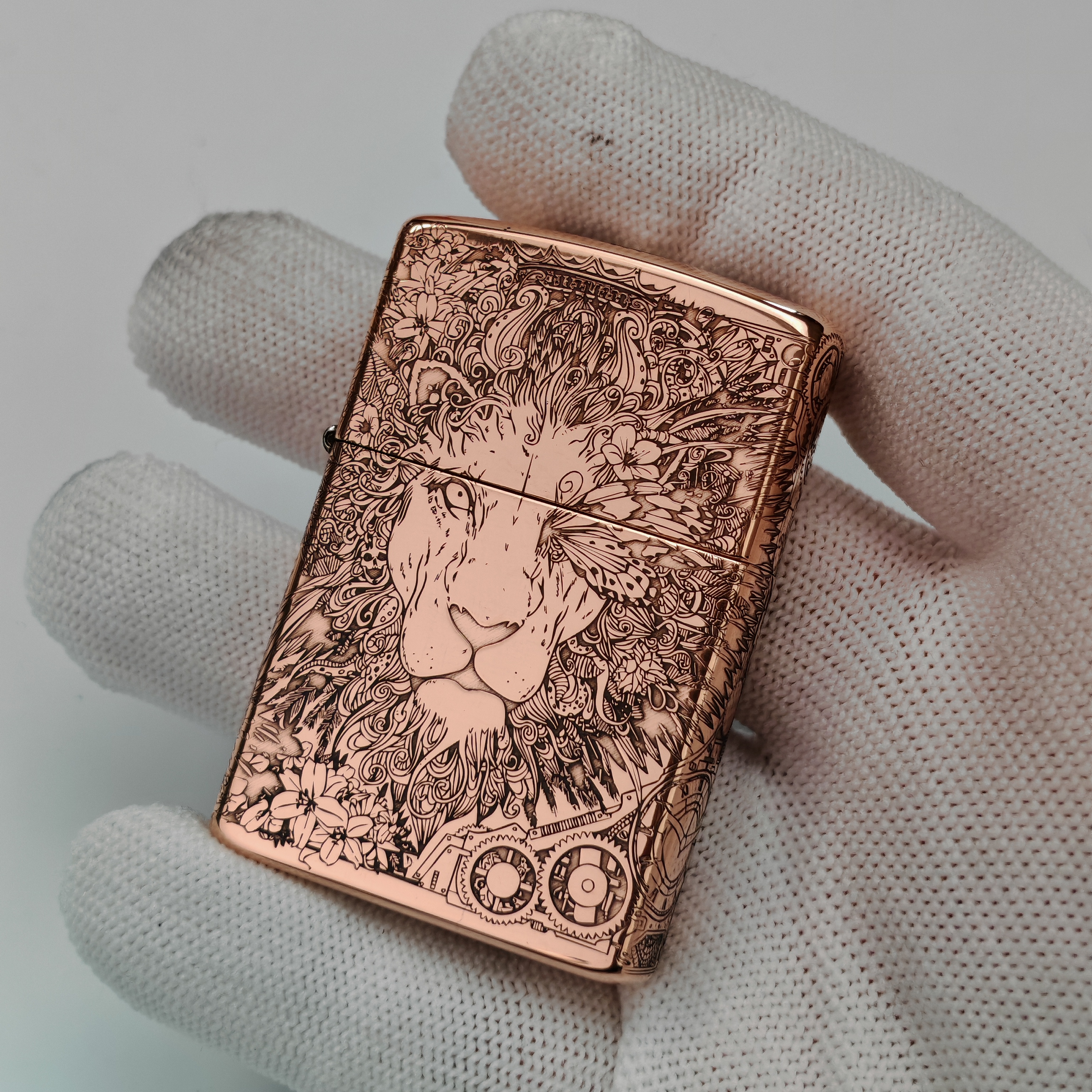 【狮子蝴蝶】紫铜精雕五面防风个性创意时尚复古打火机男士礼物