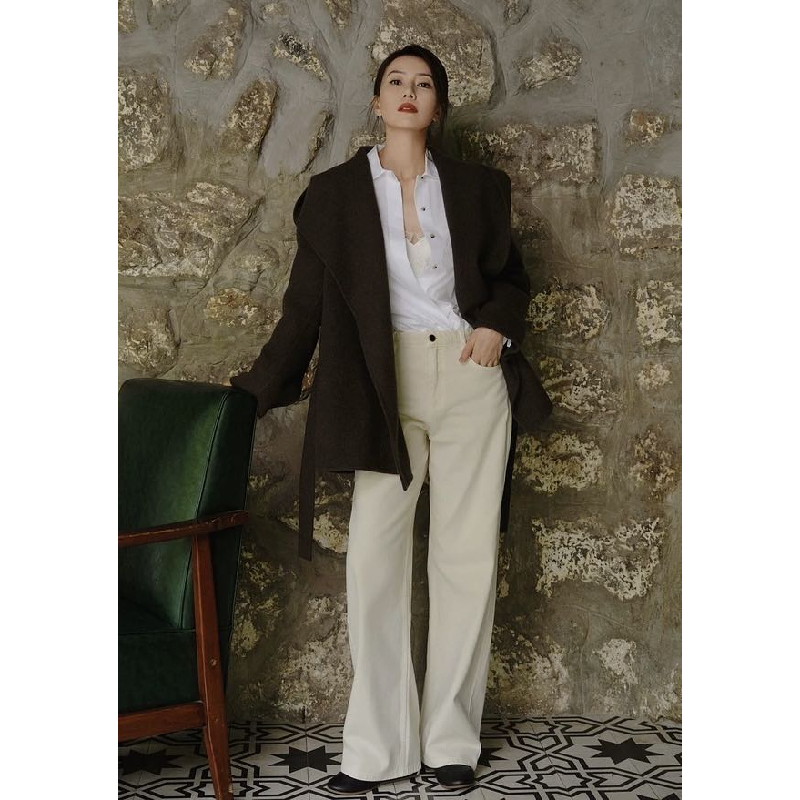 杰瑞【秋日森林】ED高圆圆董洁同款宽大连帽80支100%绵羊毛呢外套