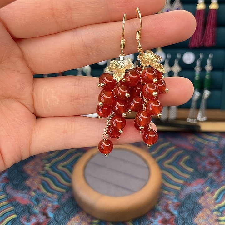 石英质玉耳钉银S925镶嵌409