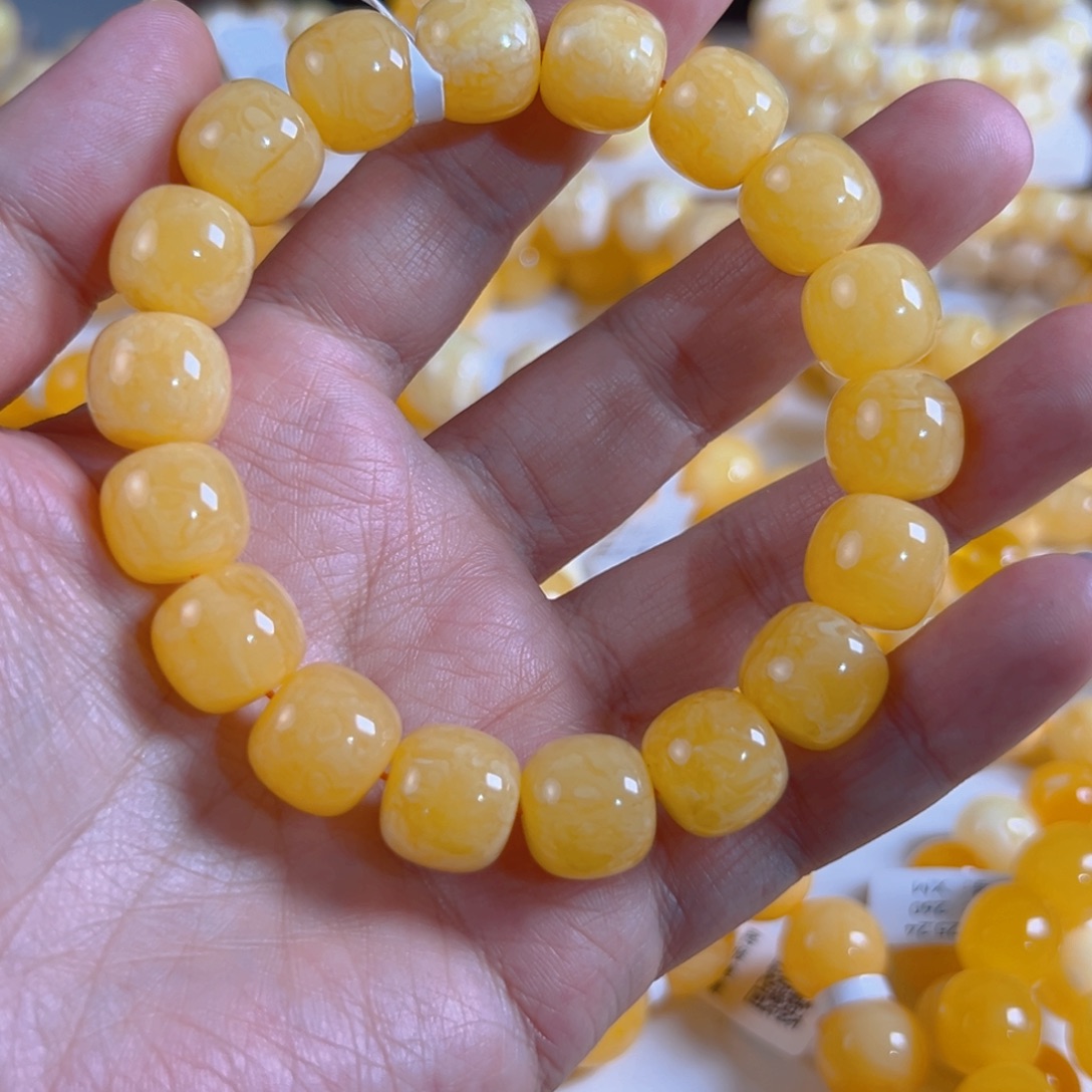 冰***人未镶嵌琥珀裸石13mm焦皮同料手串YS031
