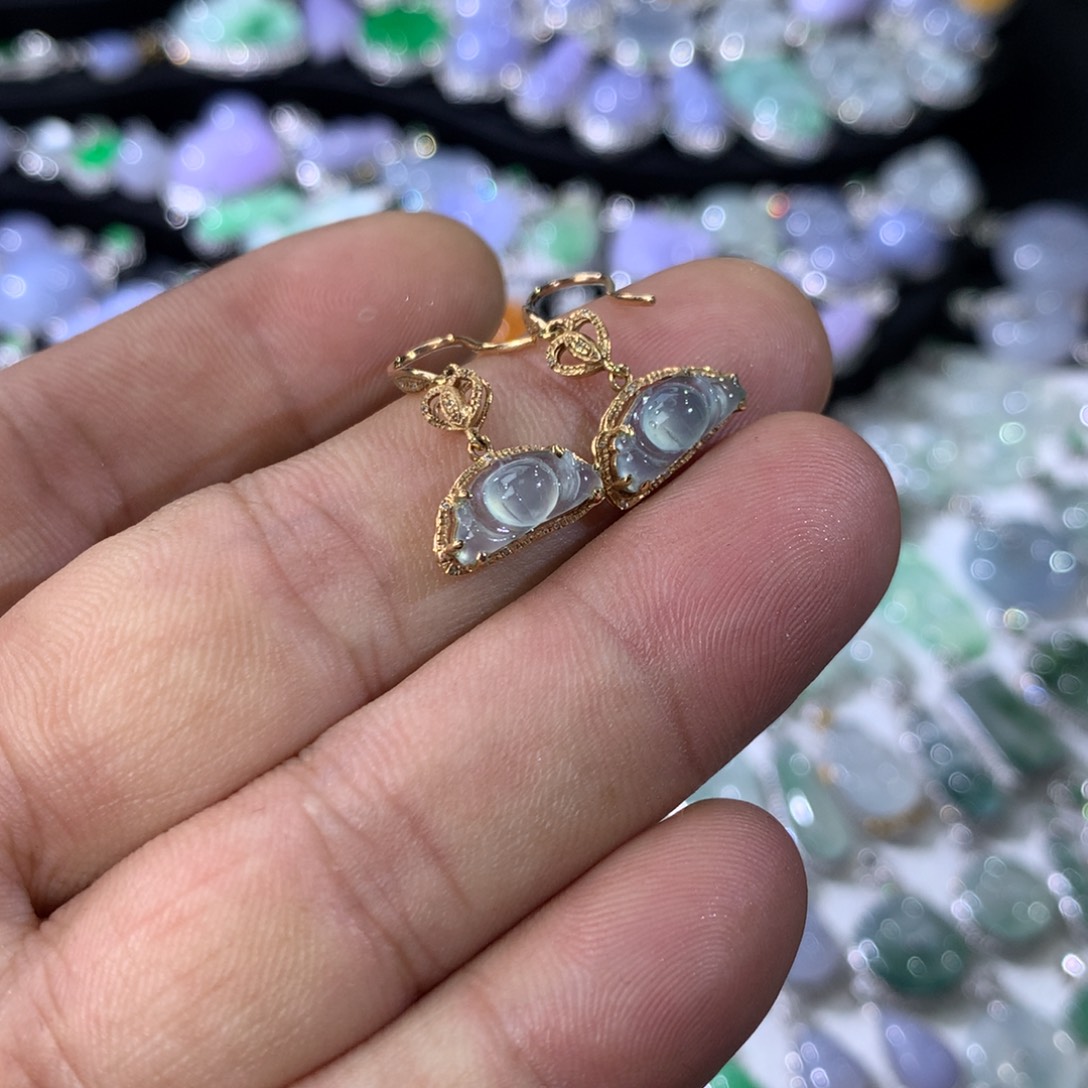 翡翠18K金镶嵌耳饰