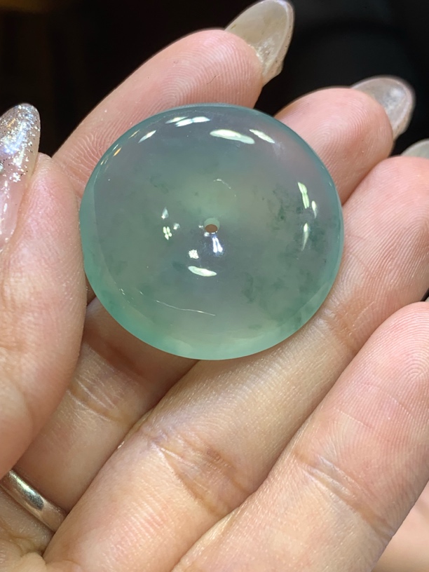 缅甸天然翡翠A货，飘花平安扣，胖胖的种水一流，29.4/6性比价超高