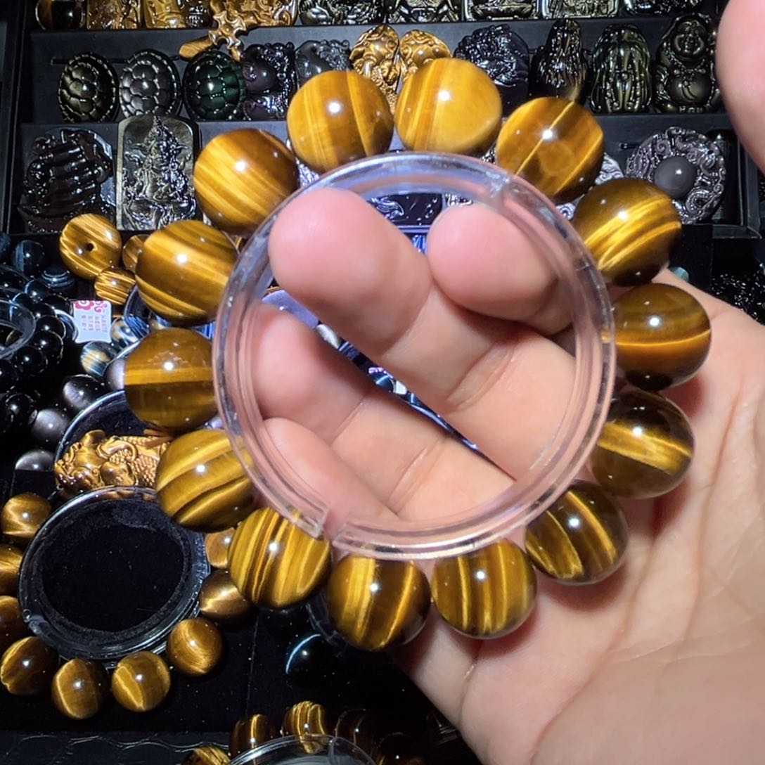 未镶嵌黑曜岩手链?****?天然虎实眼石黄虎眼16mm