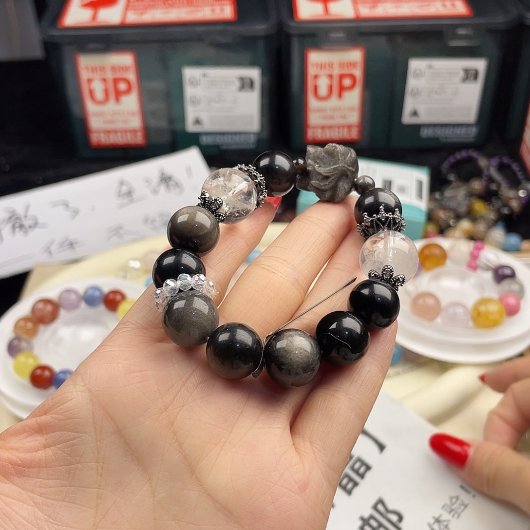 手链银S925镶嵌烟晶