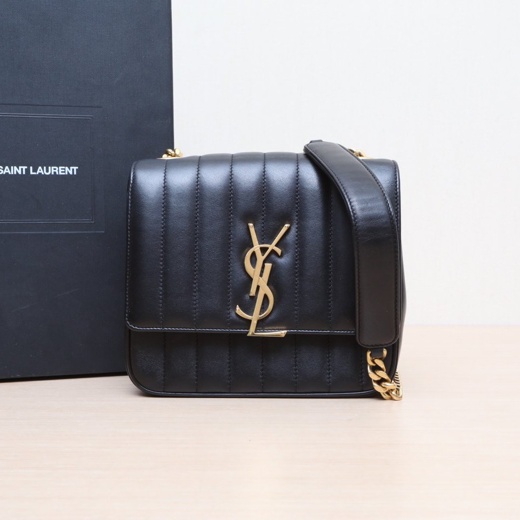 95新 YSL/圣罗兰 活动姑姑437843Vicky 中号 黑色包