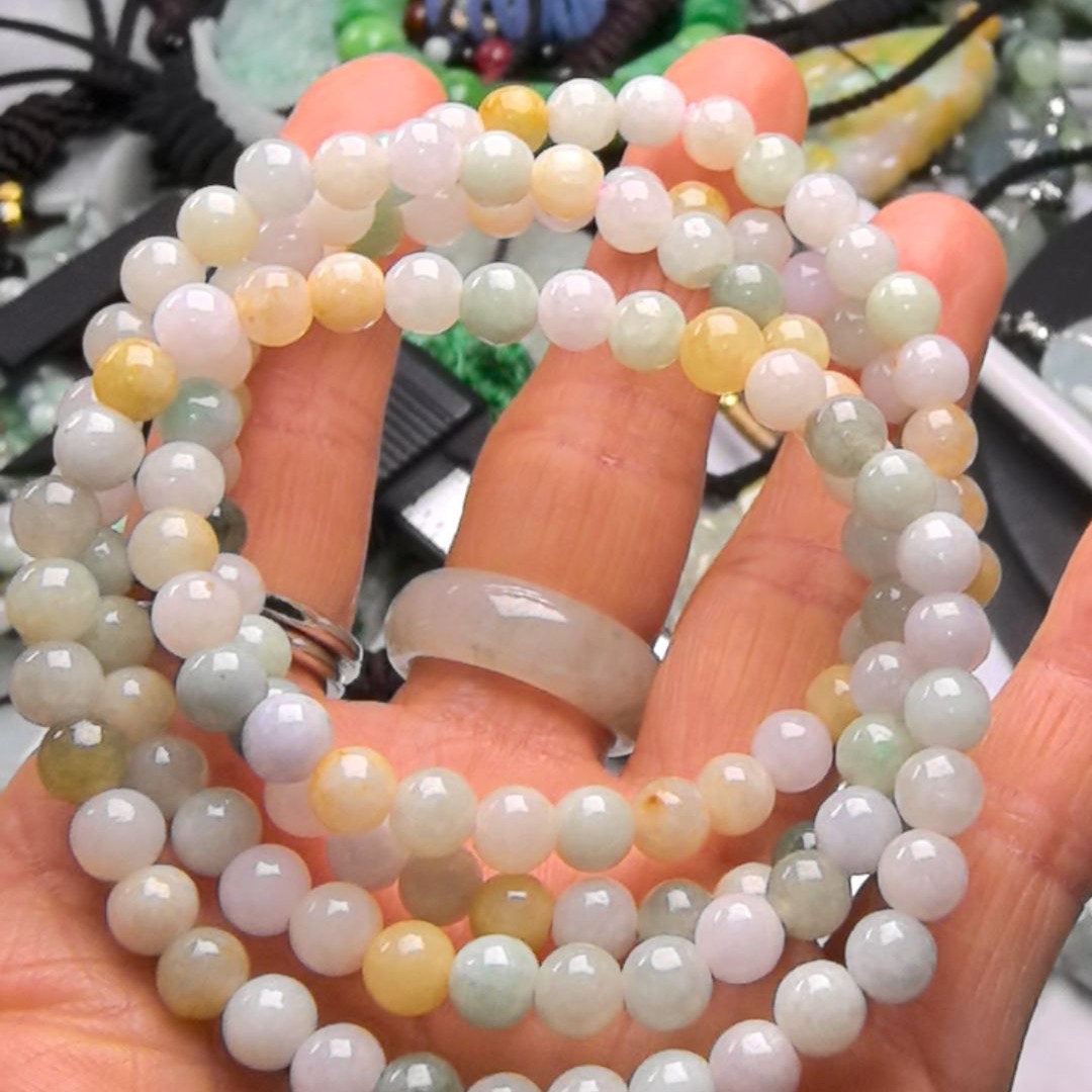 天然A货翡翠缅料手串多宝珠子卡5加多样一条随机发