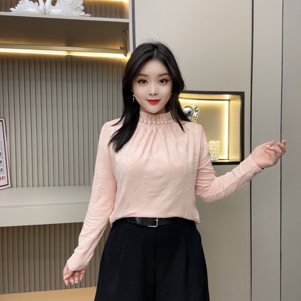 秋冬内搭提花女加拉绒长袖衬衣百搭显瘦气质打底衫半高领修身ins