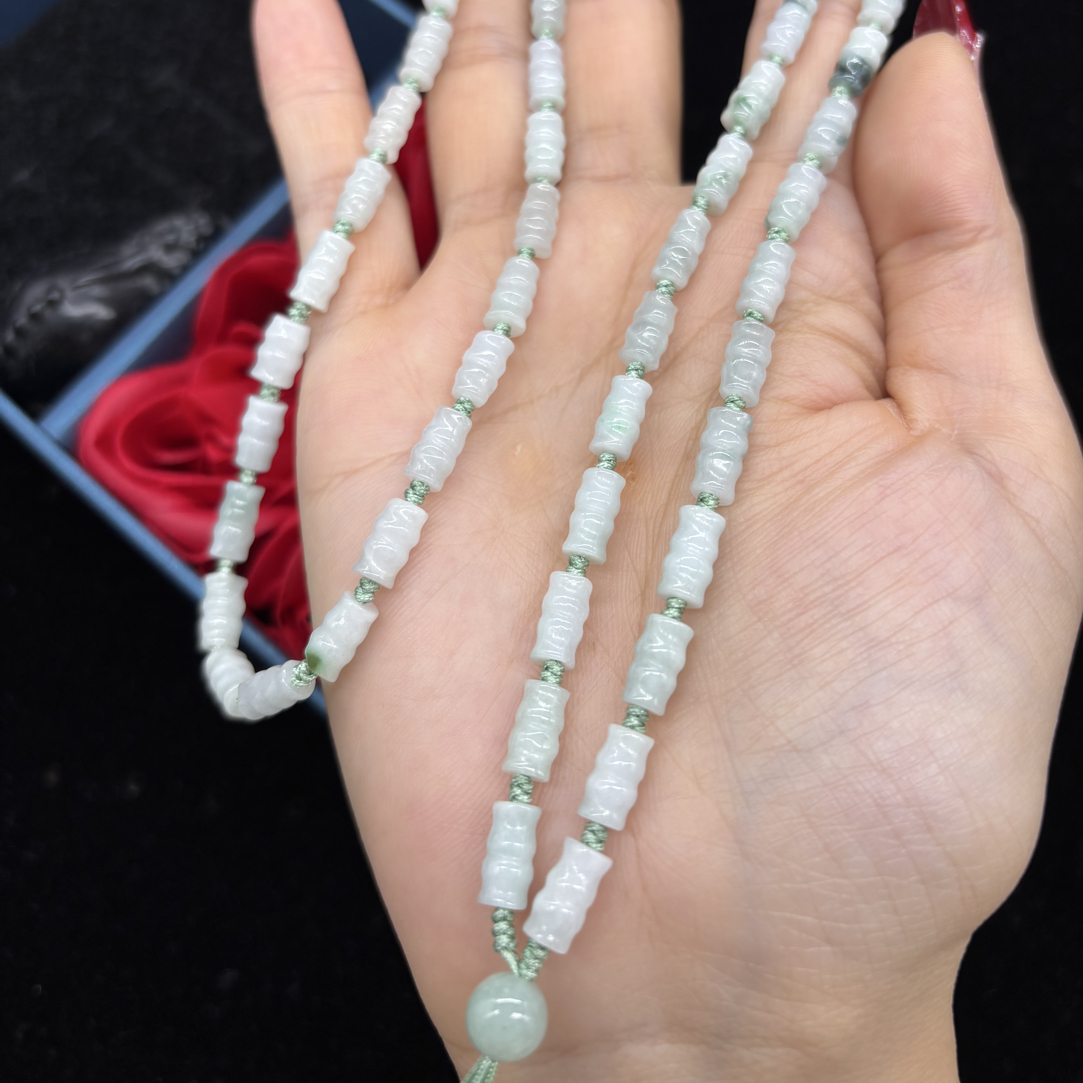 福利天然缅甸A货翡翠晴水竹节5mm玉石挂件绳毛衣链项链长链百搭