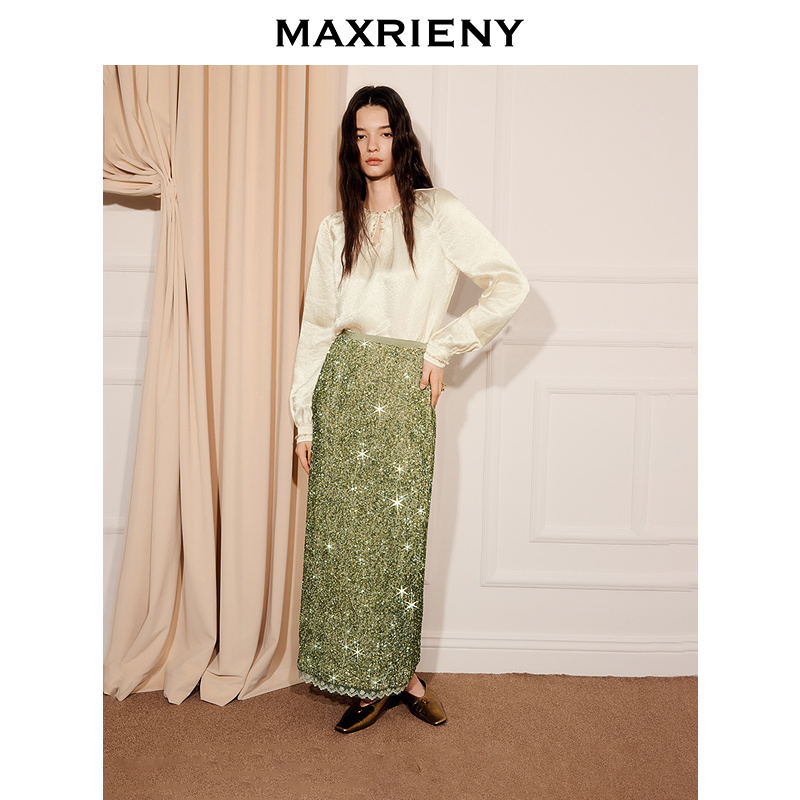 【商场同款】MAXRIENY秋冬高智新贵穿搭醋酸衬衫女25冬款缎面上衣