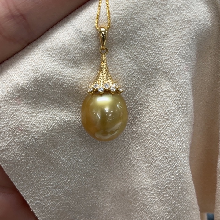 海水珍珠颈饰银S925镶嵌金珠 12-13mm 25号