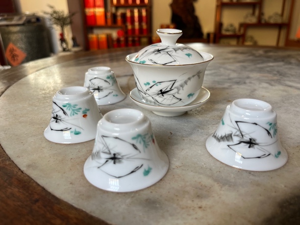 纯手绘齐白石墨虾画工夫茶杯（盖碗容量100cc杯子容量30cc）