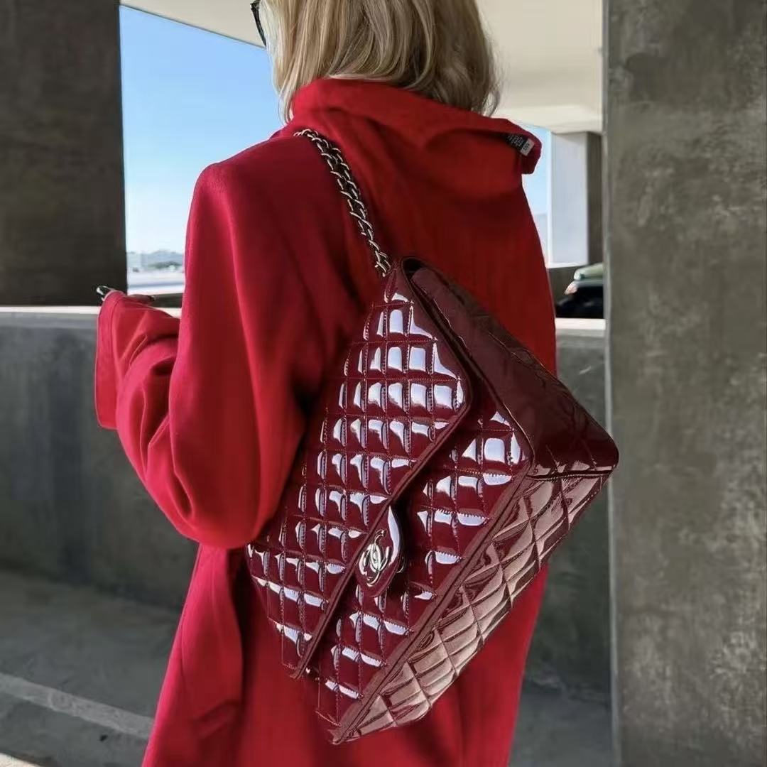 99新 Chanel/香奈儿 cf maxi红色漆皮/优品