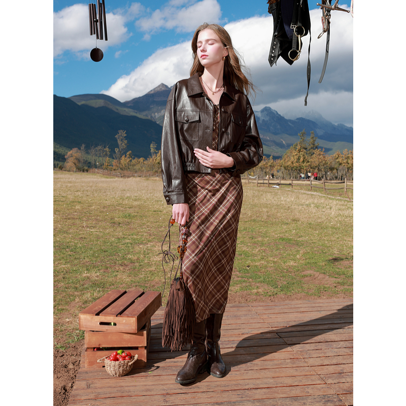 【宋轶同款】三彩2025秋季新款外套翻领宽松落肩袖上衣开衫夹克M