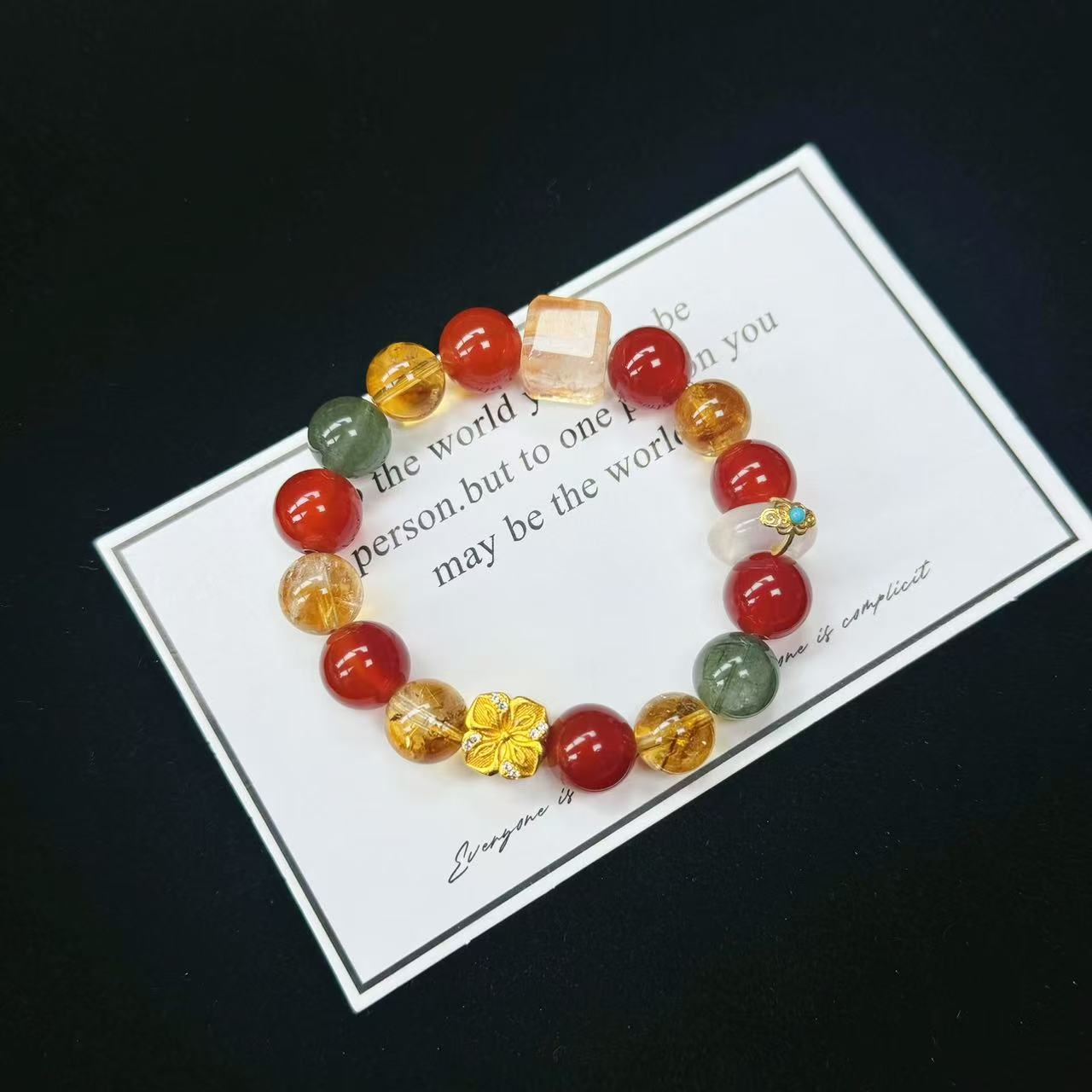 6828【大漠瑶】天然 黄塔晶 玛瑙 绿发晶 胶花方糖 设计款 多样性发