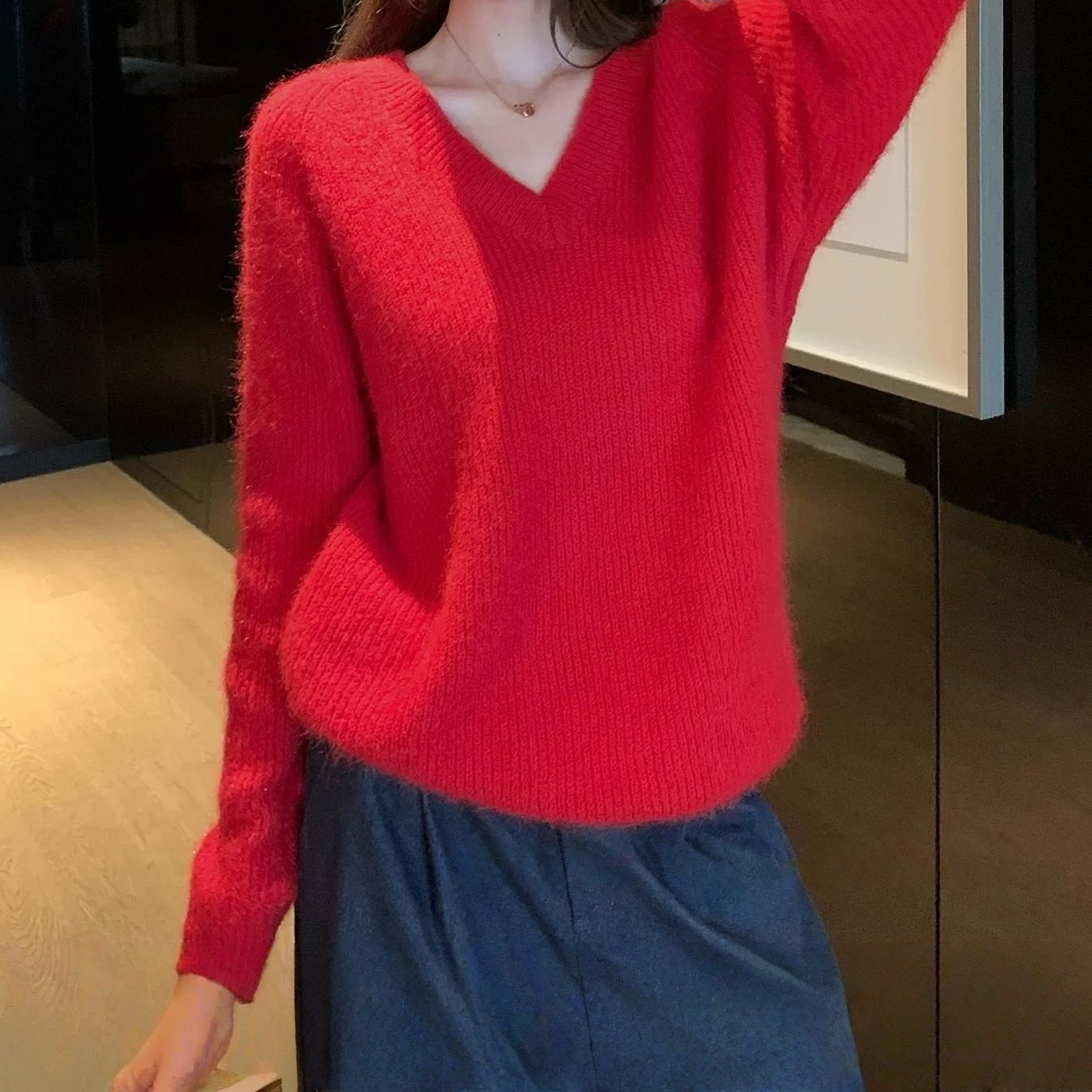 Z.X   竖坑条V领套头毛衣   3776（C4↓）